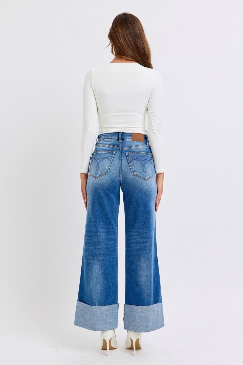 Judy Blue Full Size Distressed High Waist Wide Leg Jeans - S. M. & Co.