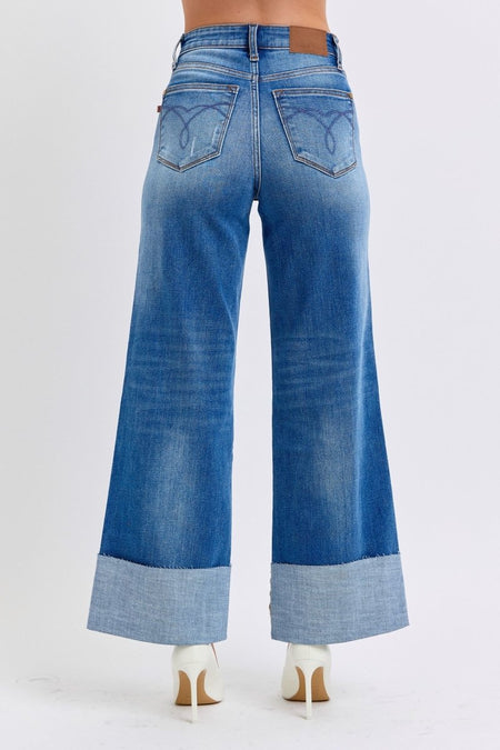 Judy Blue Full Size Distressed High Waist Wide Leg Jeans - S. M. & Co.