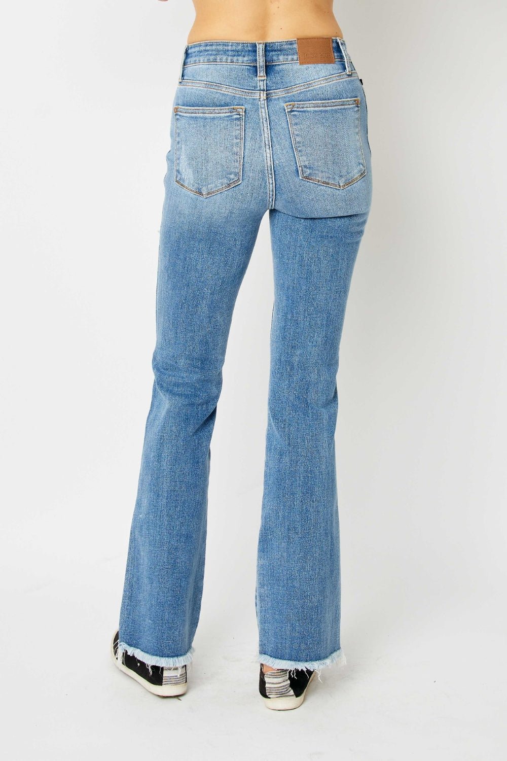 Judy Blue Full Size Distressed Raw Hem Bootcut Jeans - S. M. & Co. Denim Jeans