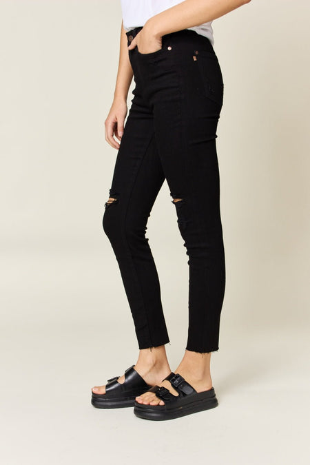 Judy Blue Full Size Distressed Tummy Control High Waist Skinny Jeans - S. M. & Co. Denim Jeans