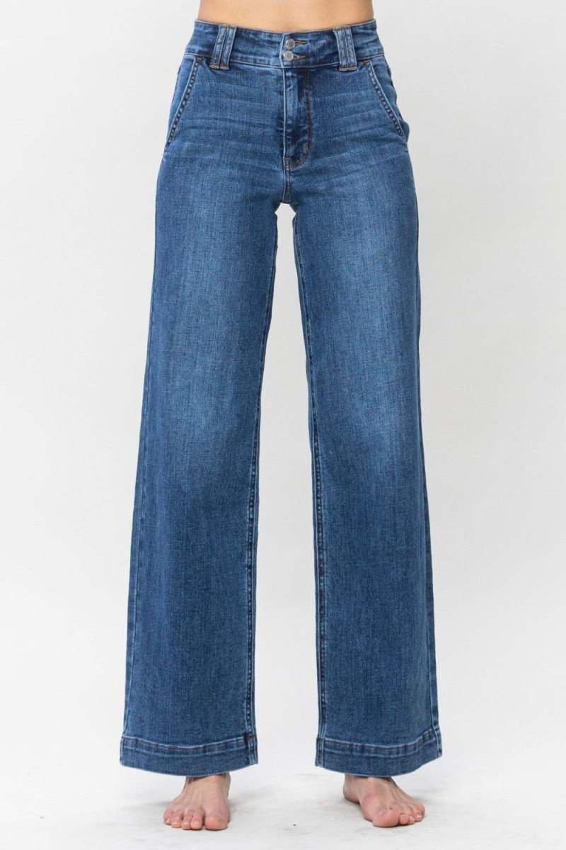 Judy Blue Full Size Double Button Wide Leg Jeans - S. M. & Co.