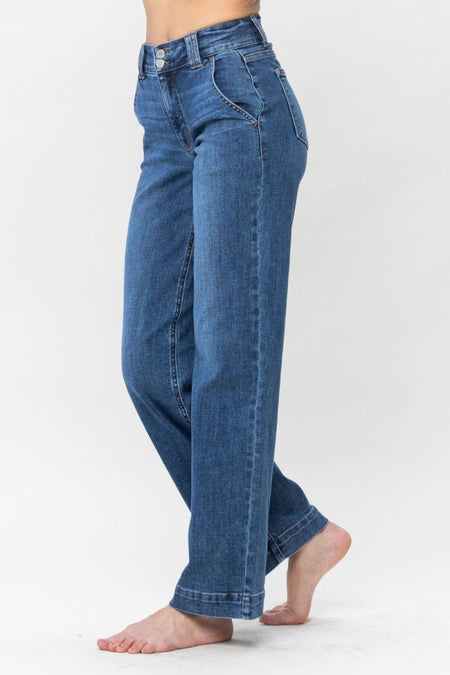 Judy Blue Full Size Double Button Wide Leg Jeans - S. M. & Co.