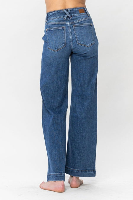 Judy Blue Full Size Double Button Wide Leg Jeans - S. M. & Co.