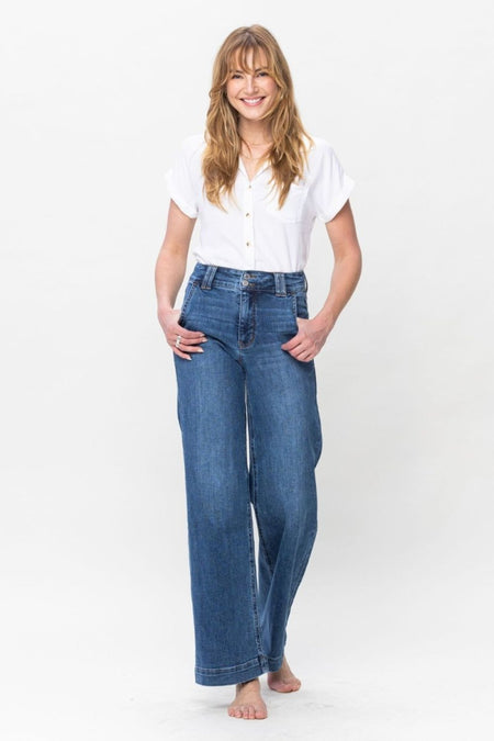 Judy Blue Full Size Double Button Wide Leg Jeans - S. M. & Co.