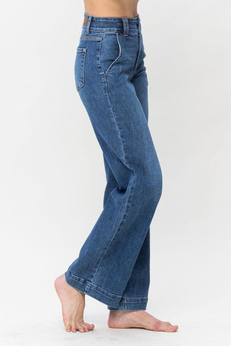 Judy Blue Full Size Double Button Wide Leg Jeans - S. M. & Co.