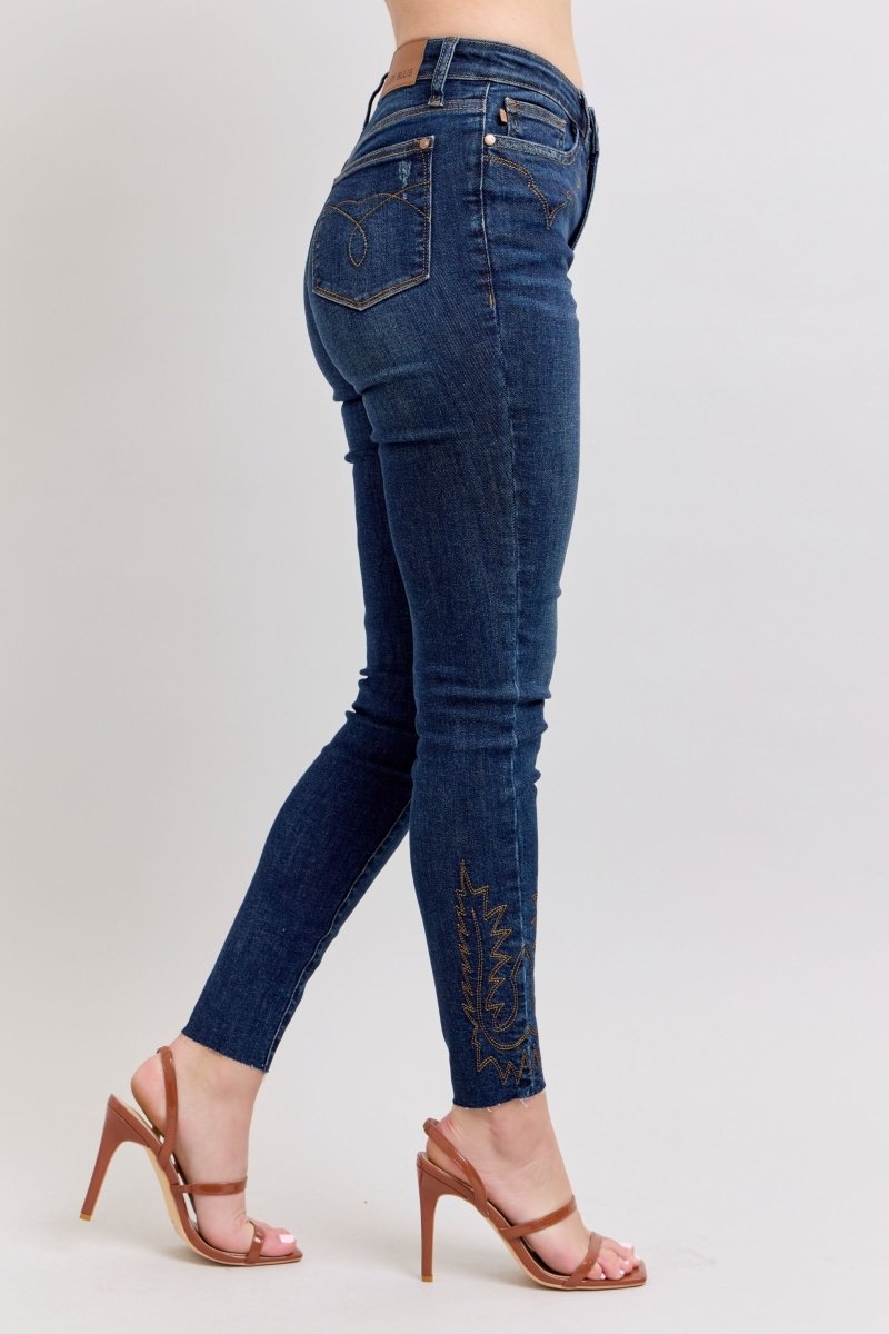 Judy Blue Full Size Embroidered High Rise Skinny Jeans Plus Size - S. M. & Co.