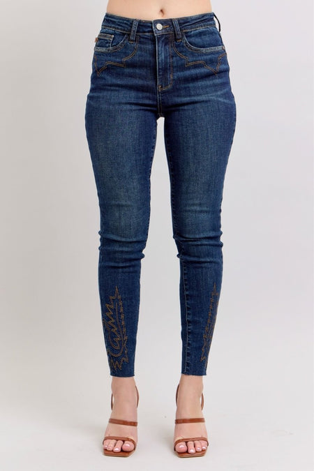 Judy Blue Full Size Embroidered High Rise Skinny Jeans Plus Size - S. M. & Co.