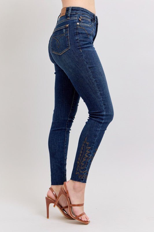 Judy Blue Full Size Embroidered High Rise Skinny Jeans Plus Size - S. M. & Co.