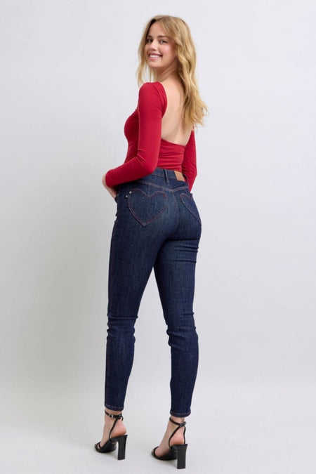 Judy Blue Full Size Heart Shaped Back Pockets Skinny Jeans - S. M. & Co.