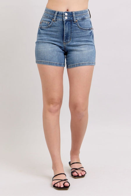 Judy Blue Full Size High Rise Tummy Control Denim Shorts Plus Size - S. M. & Co.