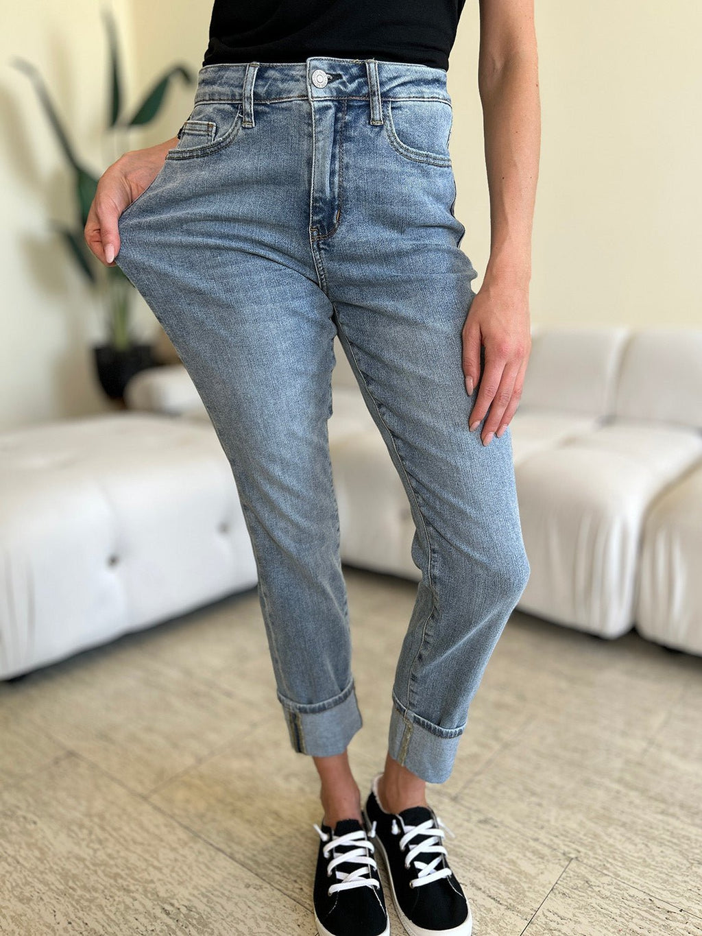 Judy Blue Full Size High Waist Cuff Hem Skinny Jeans - S. M. & Co.