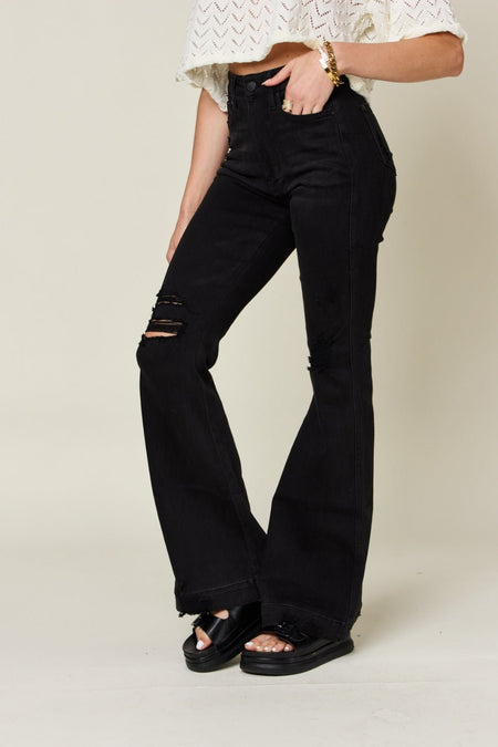 Judy Blue Full Size High Waist Distressed Flare Jeans - S. M. & Co. Jeans