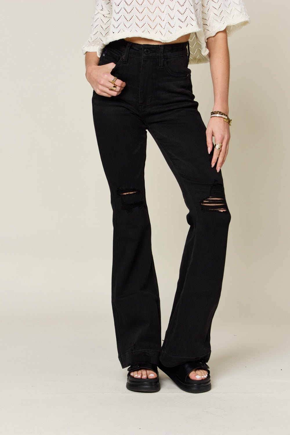 Judy Blue Full Size High Waist Distressed Flare Jeans - S. M. & Co. Jeans