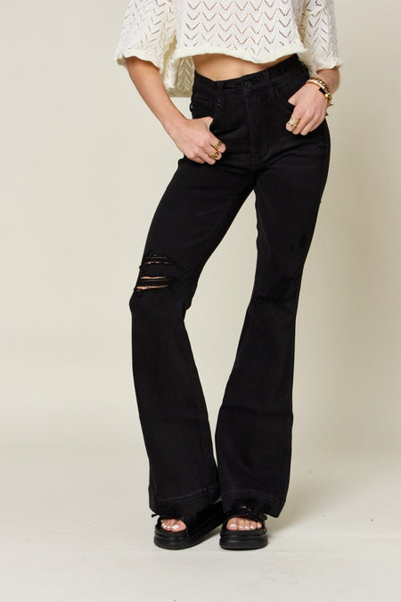 Judy Blue Full Size High Waist Distressed Flare Jeans - S. M. & Co. Jeans