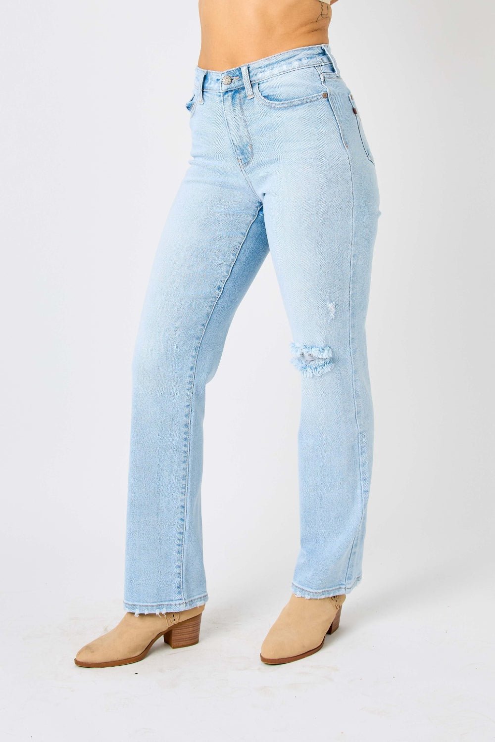 Judy Blue Full Size High Waist Distressed Straight Jeans - S. M. & Co. Denim Jeans