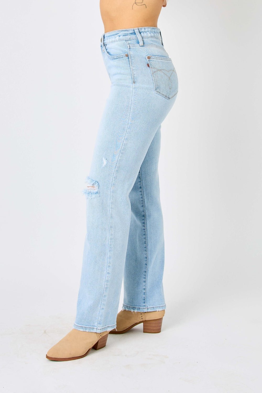 Judy Blue Full Size High Waist Distressed Straight Jeans - S. M. & Co. Denim Jeans