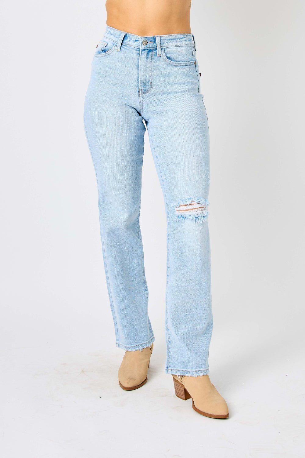 Judy Blue Full Size High Waist Distressed Straight Jeans - S. M. & Co. Denim Jeans