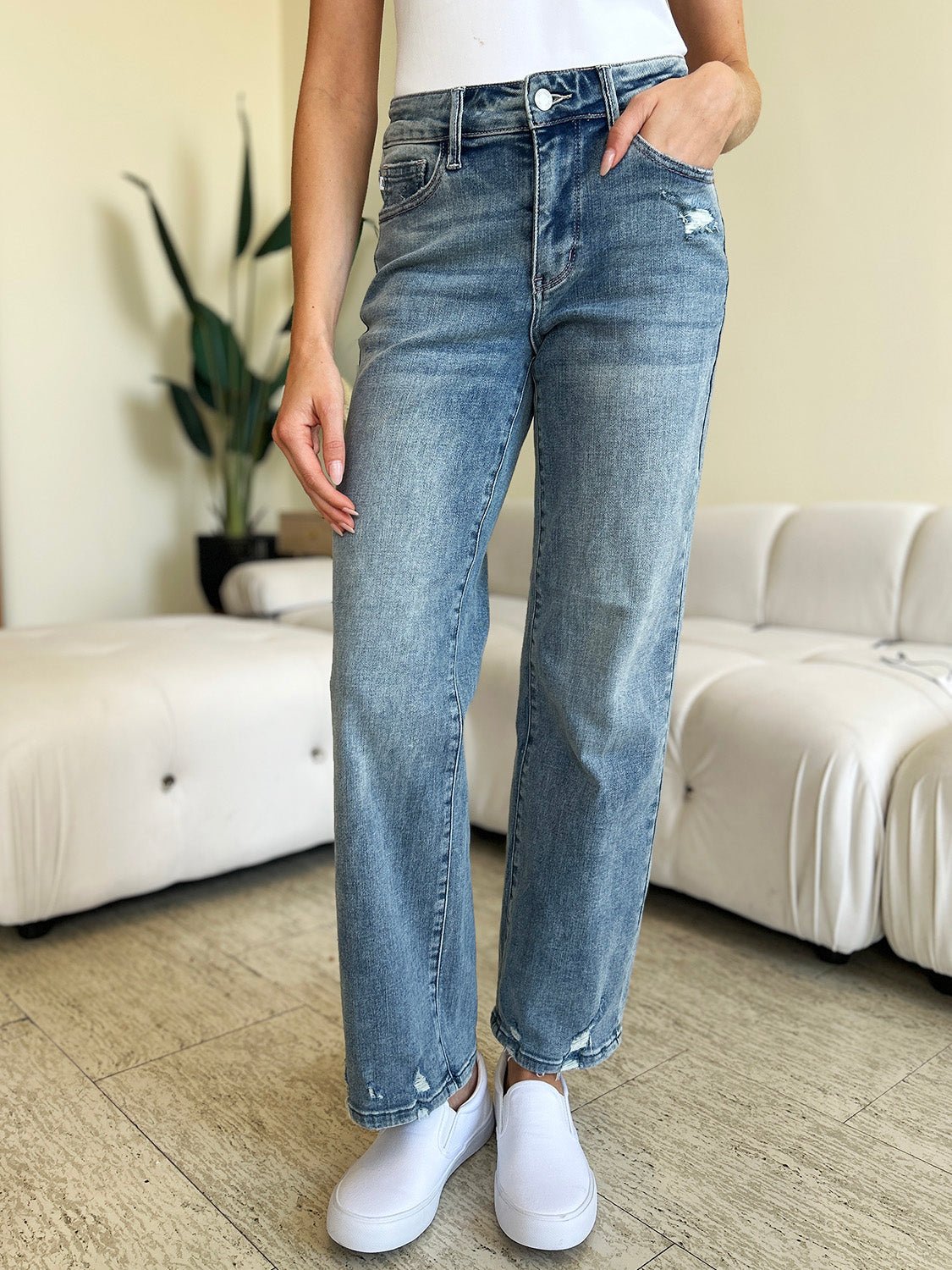 Judy Blue Full Size High Waist Distressed Straight Jeans - S. M. & Co.