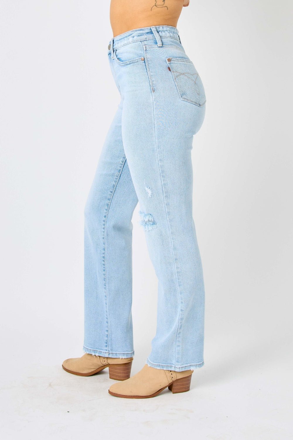 Judy Blue Full Size High Waist Distressed Straight Jeans - S. M. & Co. Denim Jeans