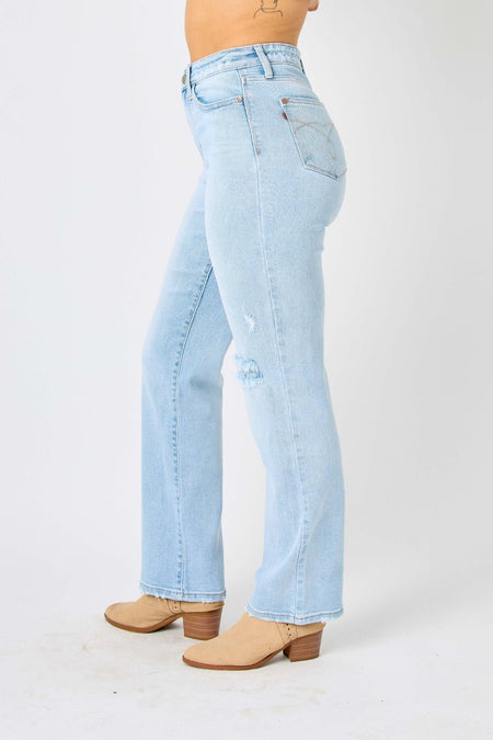 Judy Blue Full Size High Waist Distressed Straight Jeans - S. M. & Co. Denim Jeans