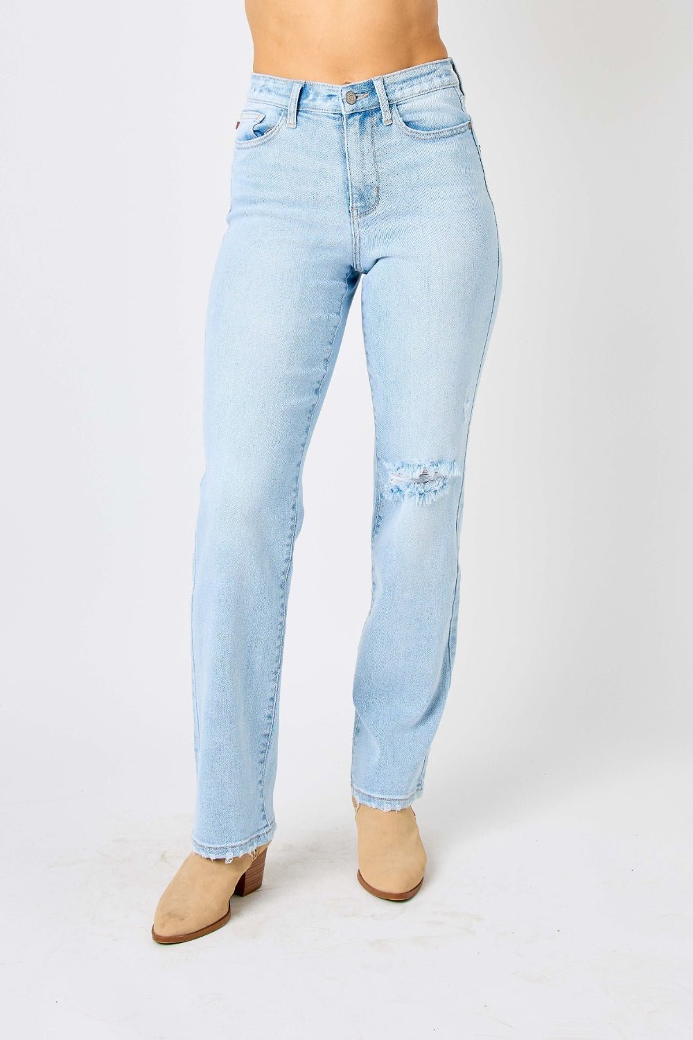 Judy Blue Full Size High Waist Distressed Straight Jeans - S. M. & Co. Denim Jeans