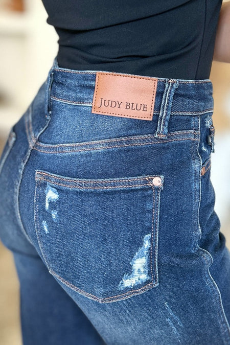 Judy Blue Full Size High Waist Rigid Magic Heavy Destroy Straight Jeans - S. M. & Co. Straight Leg Jeans