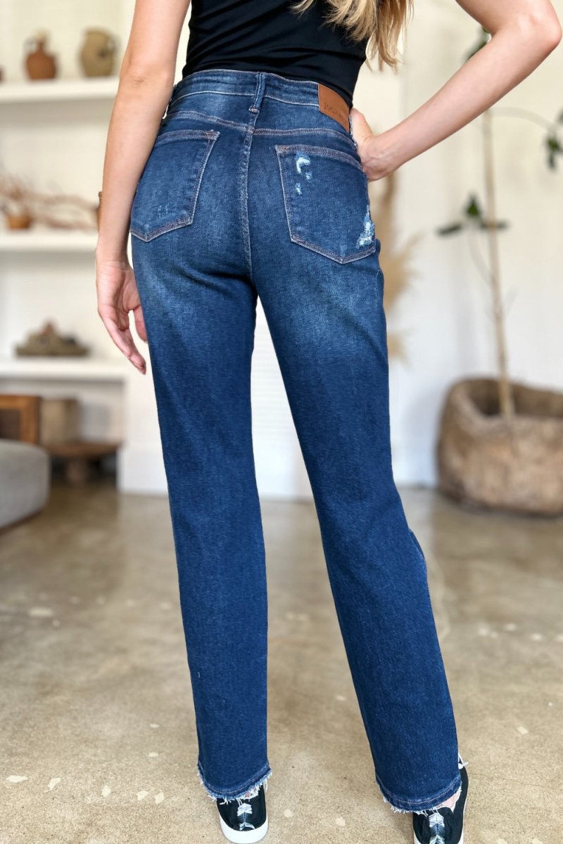 Judy Blue Full Size High Waist Rigid Magic Heavy Destroy Straight Jeans - S. M. & Co. Straight Leg Jeans