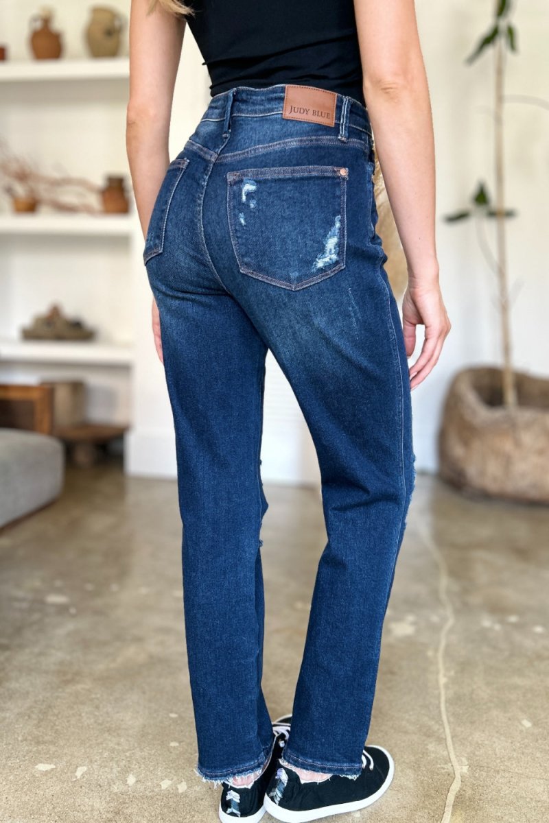 Judy Blue Full Size High Waist Rigid Magic Heavy Destroy Straight Jeans - S. M. & Co. Straight Leg Jeans