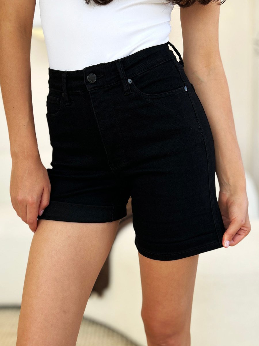 Judy Blue Full Size High Waist Tummy Control Cuffed Denim Shorts - S. M. & Co. Denim Shorts