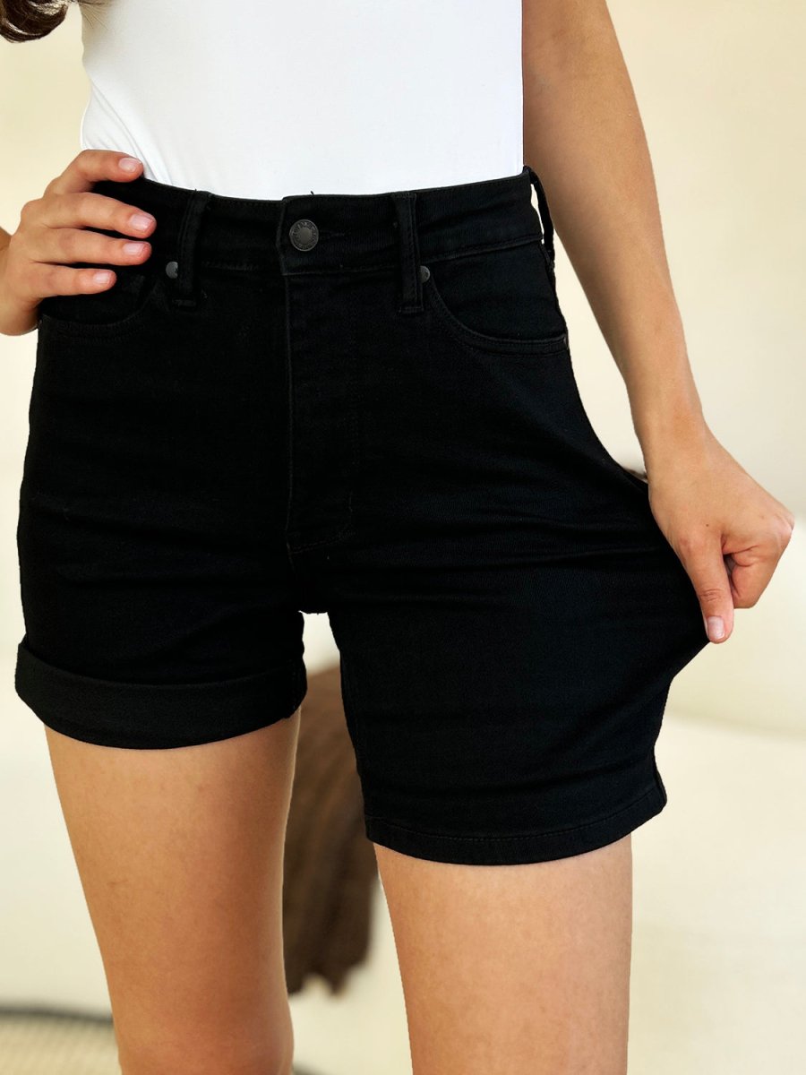 Judy Blue Full Size High Waist Tummy Control Cuffed Denim Shorts - S. M. & Co. Denim Shorts