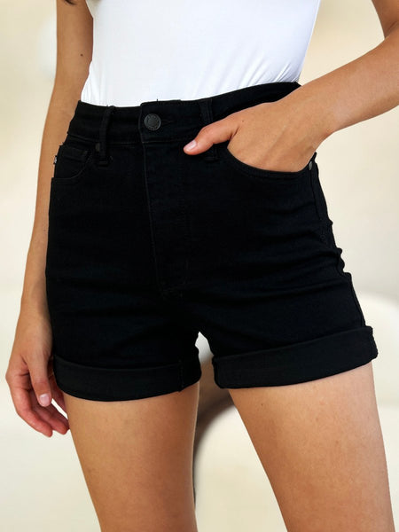 Judy Blue Full Size High Waist Tummy Control Cuffed Denim Shorts - S. M. & Co. Denim Shorts