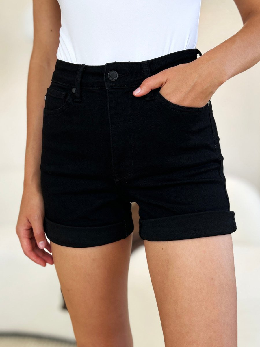 Judy Blue Full Size High Waist Tummy Control Cuffed Denim Shorts - S. M. & Co. Denim Shorts