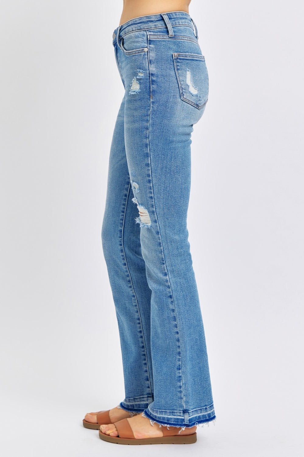 Judy Blue Full Size Mid Rise Destroyed Hem Distressed Jeans - S. M. & Co.