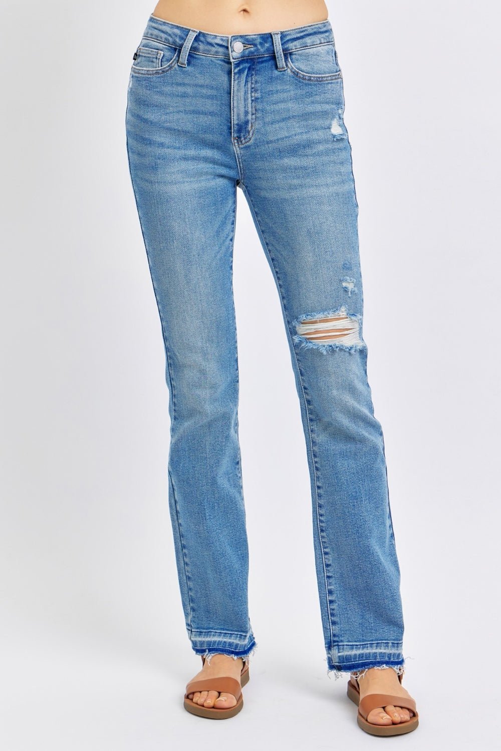 Judy Blue Full Size Mid Rise Destroyed Hem Distressed Jeans - S. M. & Co.