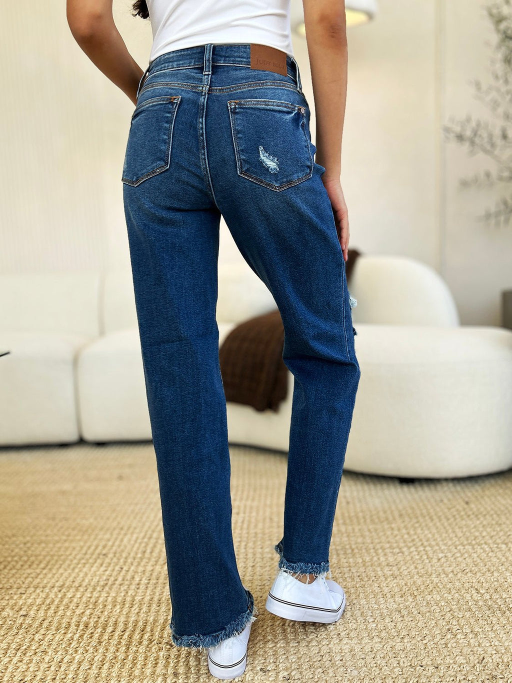 Judy Blue Full Size Mid Rise Distressed Raw Hem Jeans - S. M. & Co. Denim Jeans