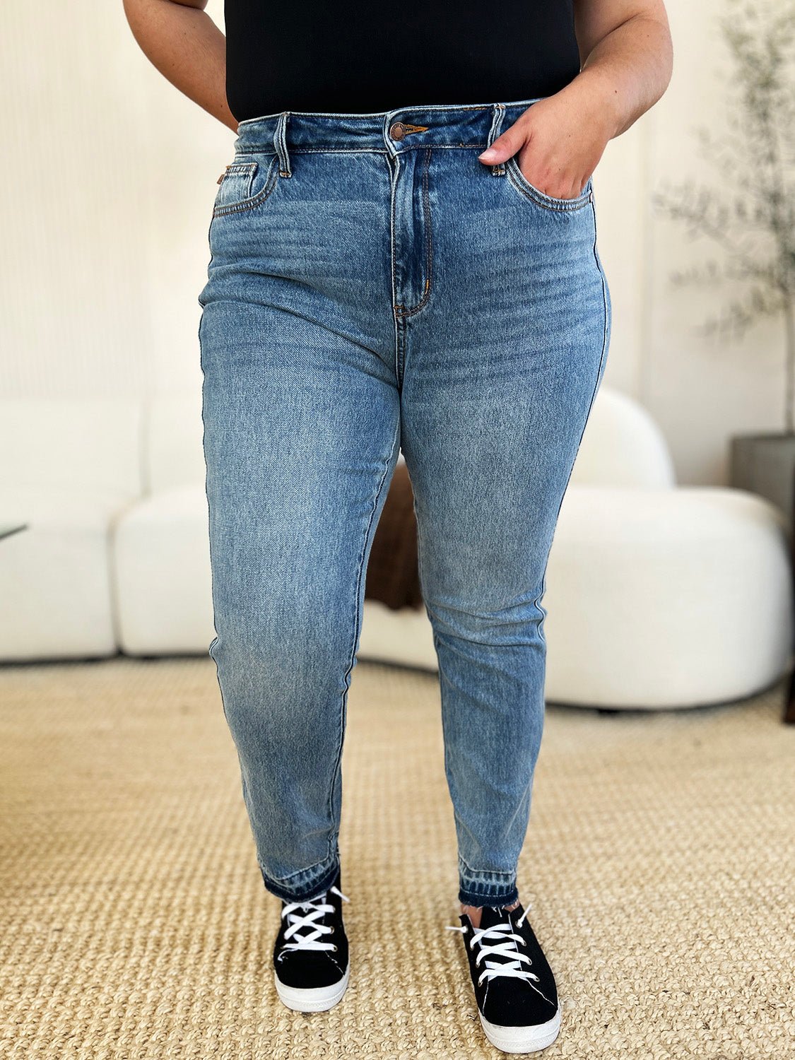 Judy Blue Full Size Mid Rise Rigid Magic Release Hem Jeans - S. M. & Co. Denim Jeans