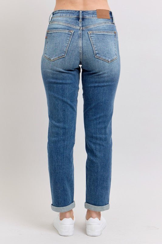 Judy Blue Full Size Mid Rise Skinny Cuff Jeans with Pockets Plus Size - S. M. & Co.