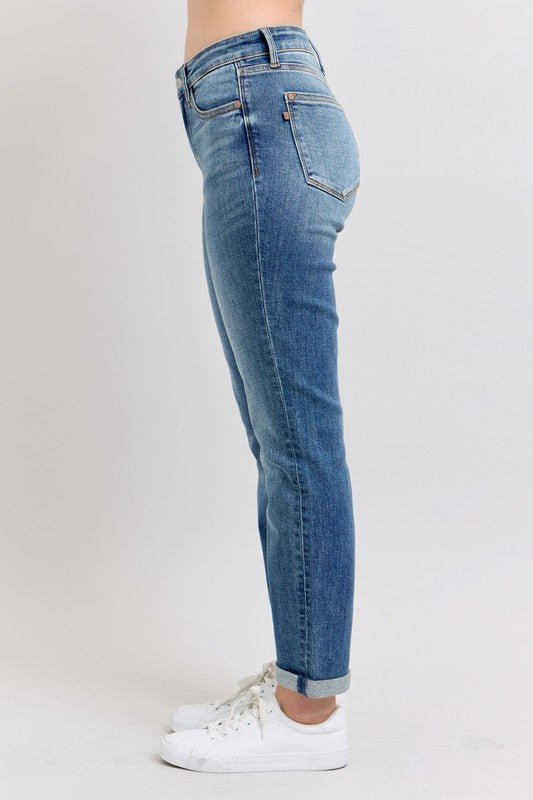 Judy Blue Full Size Mid Rise Skinny Cuff Jeans with Pockets Plus Size - S. M. & Co.