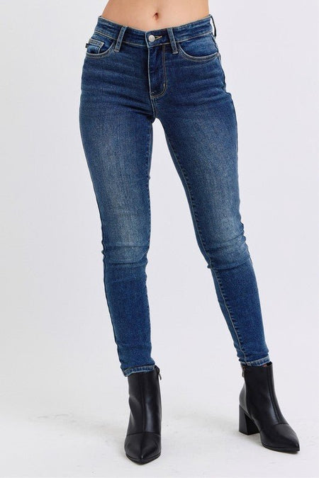 Judy Blue Full Size Mid - Rise Waist Skinny Jeans with Pockets - S. M. & Co.