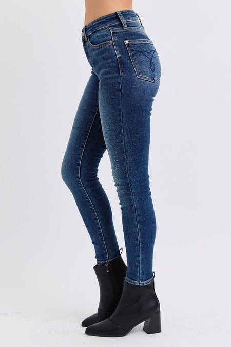 Judy Blue Full Size Mid - Rise Waist Skinny Jeans with Pockets - S. M. & Co.