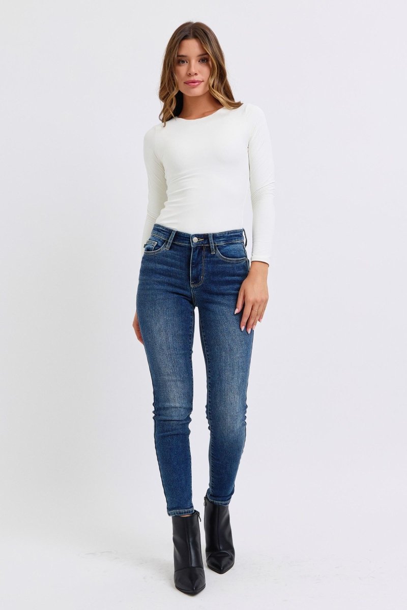 Judy Blue Full Size Mid - Rise Waist Skinny Jeans with Pockets - S. M. & Co.