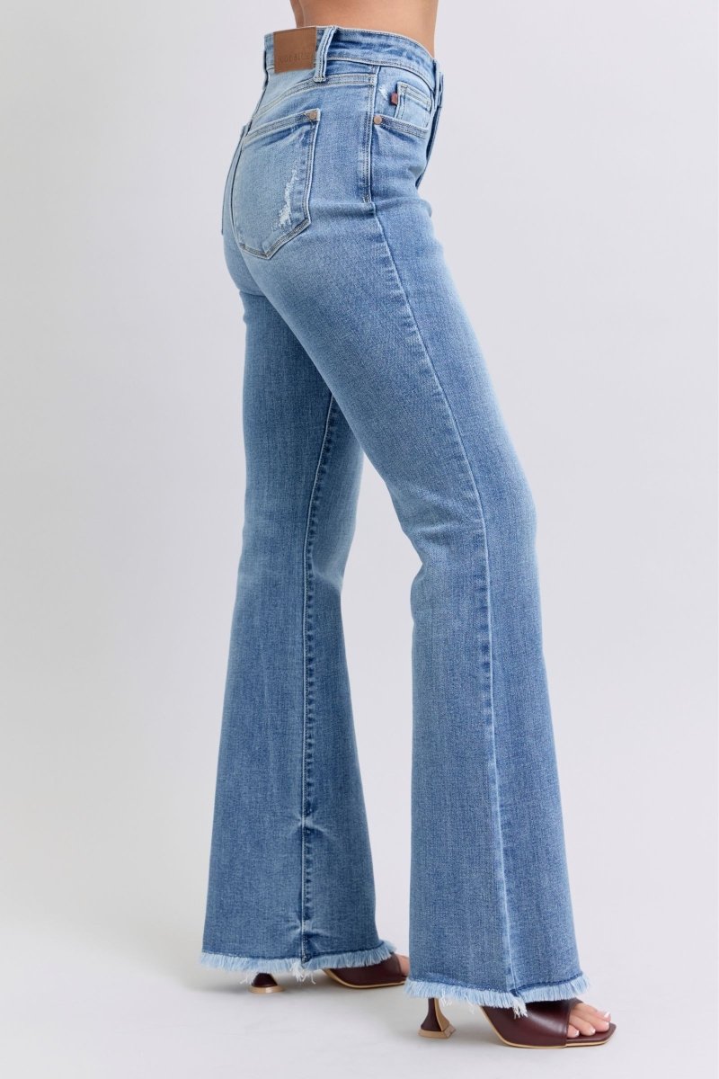 Judy Blue Full Size Raw Hem High Rise Bootcut Jeans - S. M. & Co.