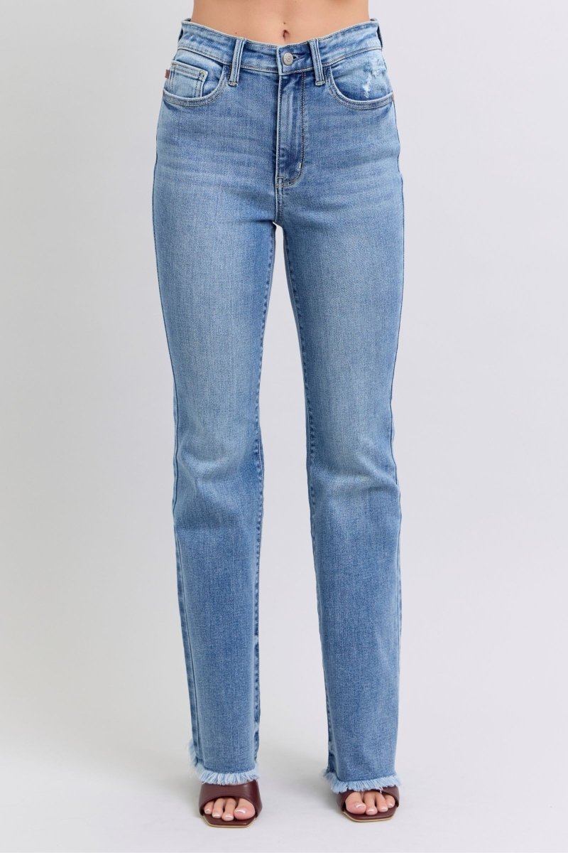 Judy Blue Full Size Raw Hem High Rise Bootcut Jeans - S. M. & Co.