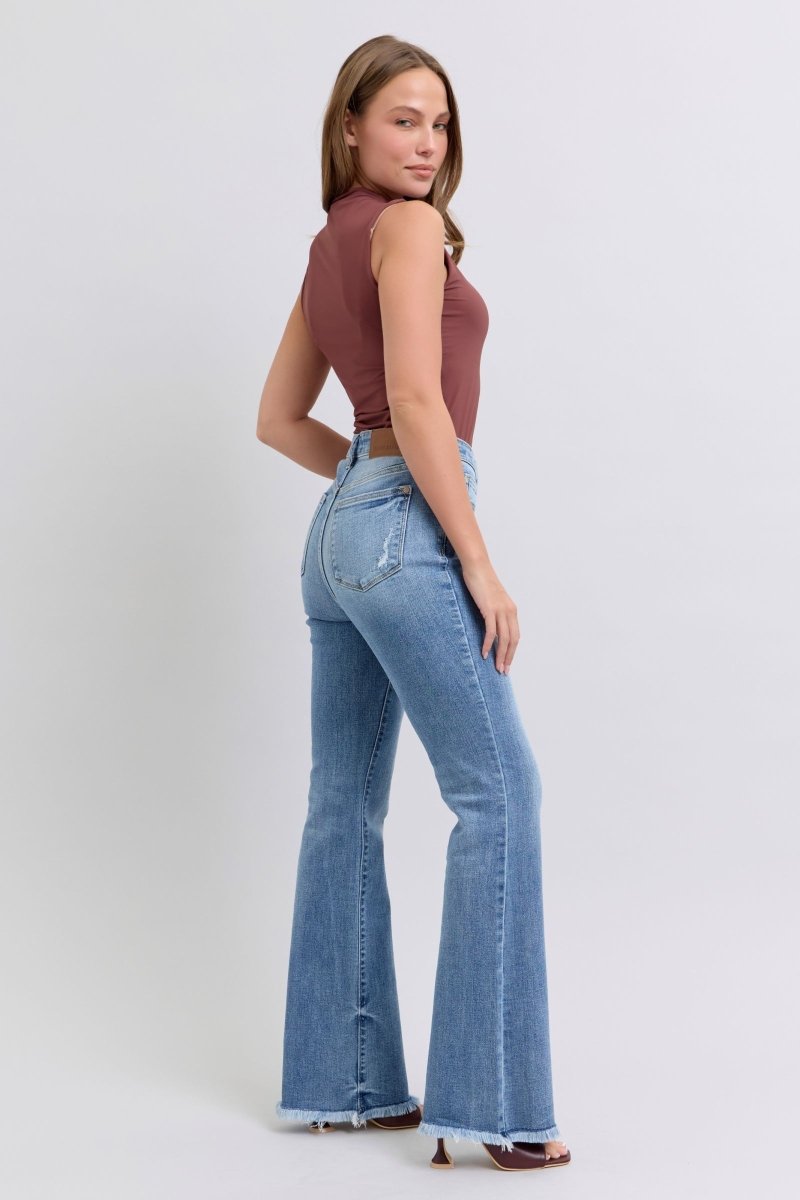 Judy Blue Full Size Raw Hem High Rise Bootcut Jeans - S. M. & Co.