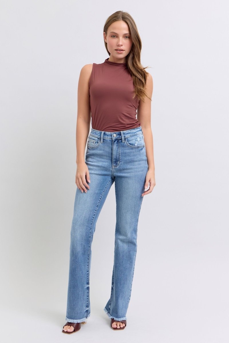 Judy Blue Full Size Raw Hem High Rise Bootcut Jeans - S. M. & Co.