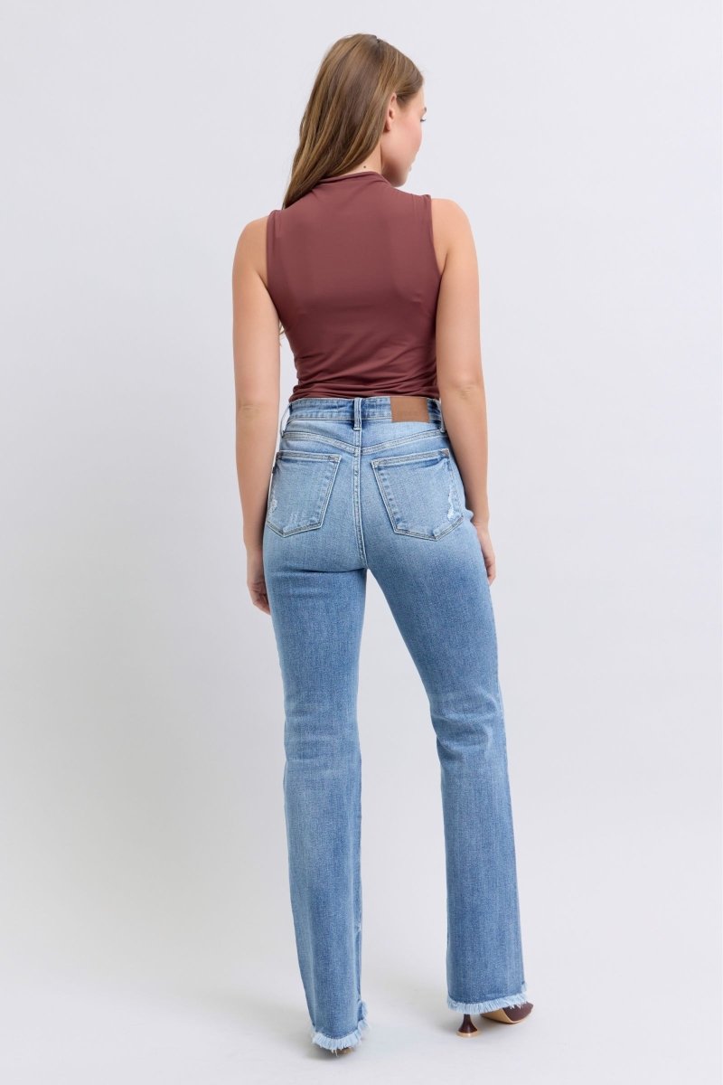 Judy Blue Full Size Raw Hem High Rise Bootcut Jeans - S. M. & Co.