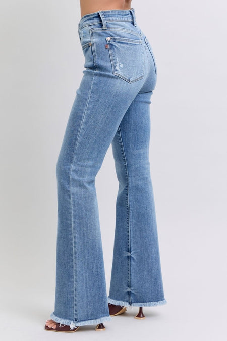 Judy Blue Full Size Raw Hem High Rise Bootcut Jeans - S. M. & Co.