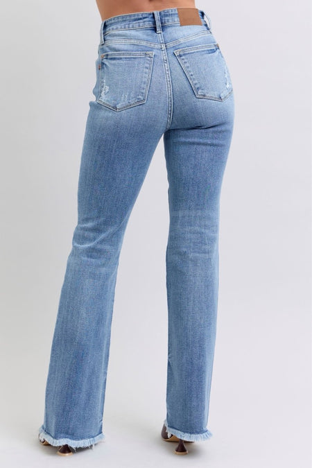 Judy Blue Full Size Raw Hem High Rise Bootcut Jeans - S. M. & Co.