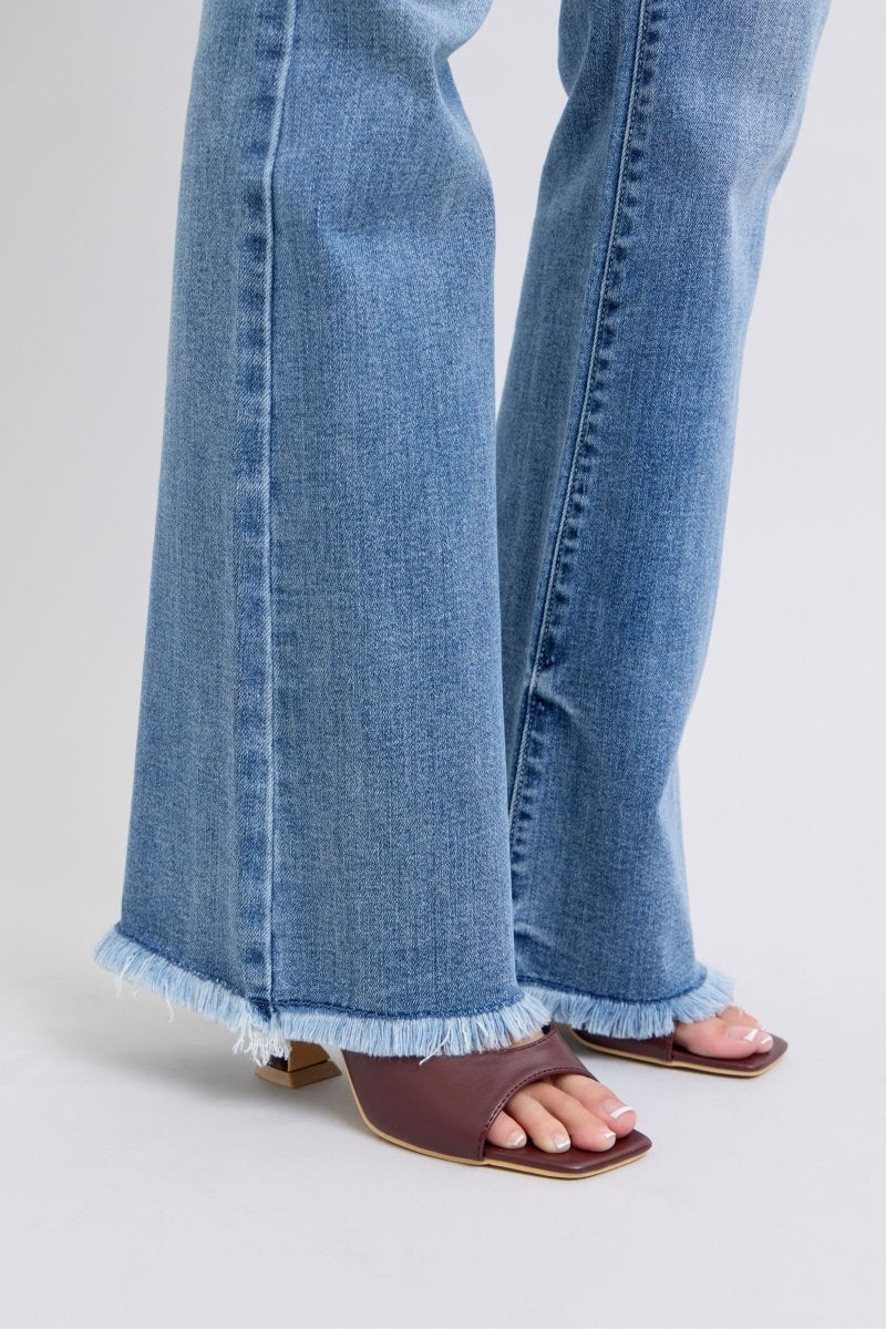 Judy Blue Full Size Raw Hem High Rise Bootcut Jeans - S. M. & Co.