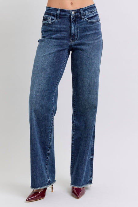 Judy Blue Full Size Raw Hem Mid Rise Jeans - S. M. & Co.